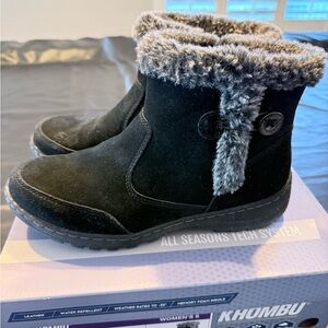 Khombu Black Winter Faux-Fur Collar Boot